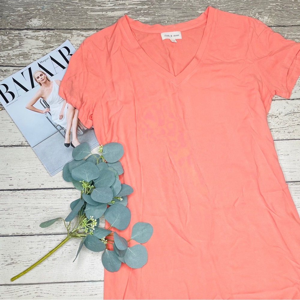 Cloth & Stone V Neck Short Sleeve Shirt Dress